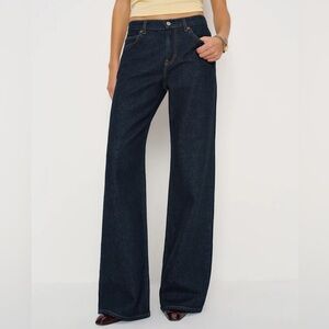 Reformation Cary Low Rise Slouchy Wide Leg Dark Blue Jeans